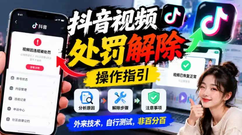 抖音视频处罚解除操作指引，外来技术，自行测试，非百分百-星云网创