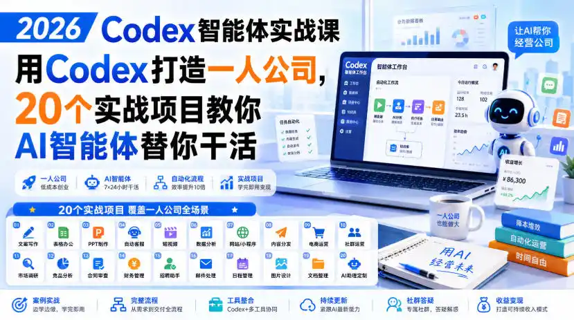2026 Codex智能体实战课，用Codex打造一人公司，20个实战项目教你AI智能体替你干活-星云网创