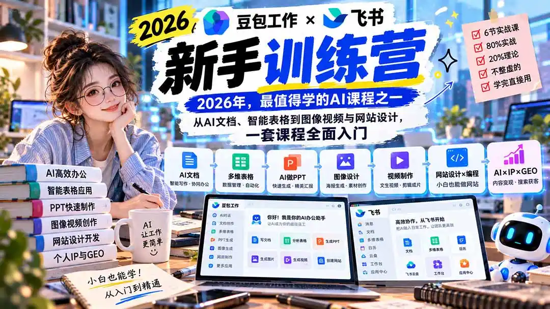 2026豆包工作+飞书新手训练营-9月新课：从AI文档、智能表格到图像视频与网站设计，一套课程全面入门-星云网创
