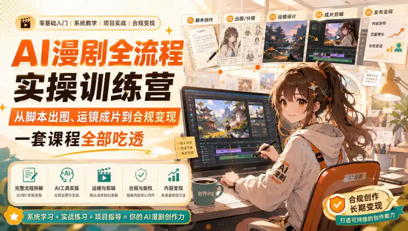 AI漫剧全流程实操训练营，从脚本出图、运镜成片到合规变现，一套课程全部吃透-星云网创
