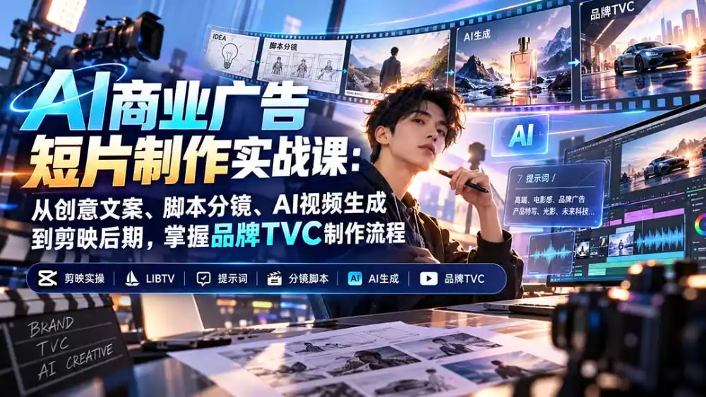 AI商业广告短片制作实战课：从创意文案、脚本分镜、AI视频生成到剪映后期，掌握品牌TVC制作流程-星云网创