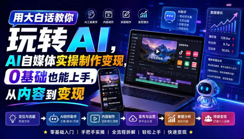 用大白话教你玩转AI，AI自媒体实操制作变现，0基础也能上手，从内容到变现-星云网创