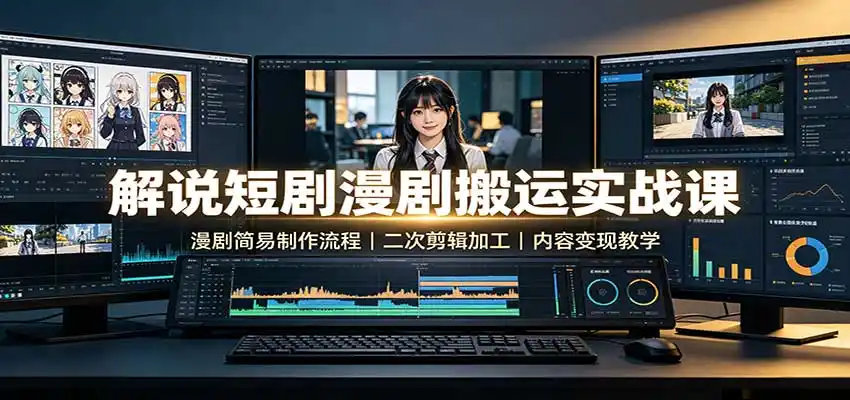 解说短剧漫剧搬运实战课：漫剧简易制作流程，二次剪辑加工，内容变现教学-星云网创