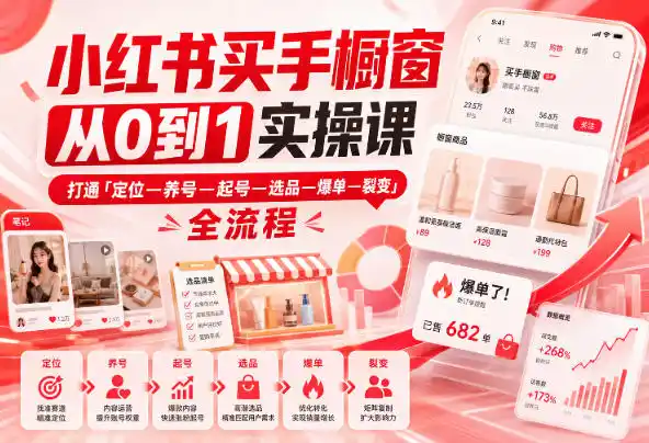 小红书买手橱窗从0到1实操课，打通「定位—养号—起号—选品—爆单—裂变」全流程-星云网创
