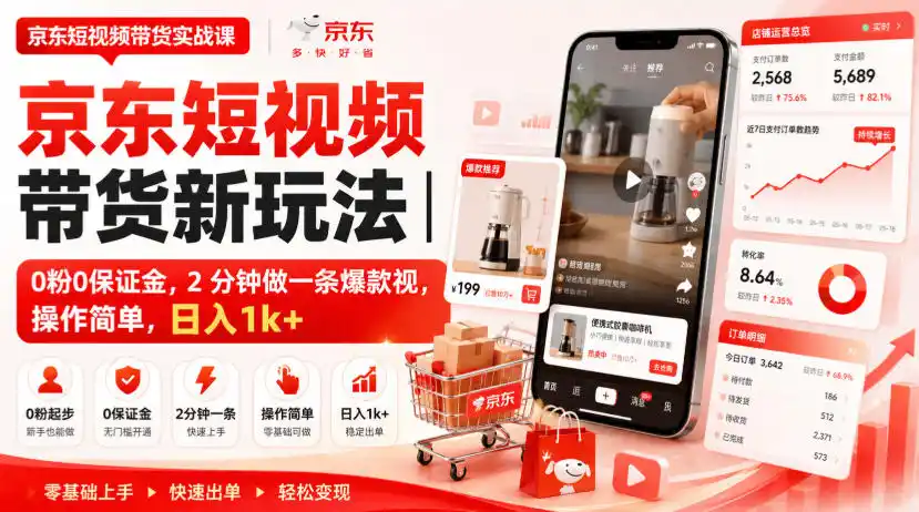京东短视频带货新玩法｜0粉0保证金，2分钟做一条爆款视，操作简单，日入1k+【揭秘】-星云网创