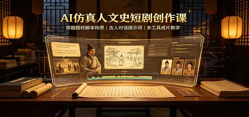AI仿真人文史短剧创作课：穿越题材脚本构思，古人对话提示词，多工具成片教学-星云网创