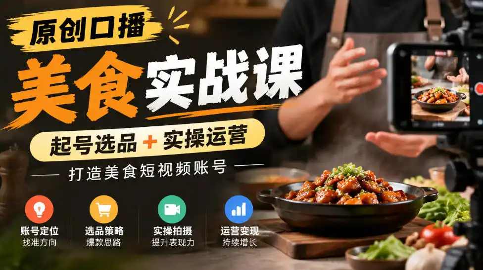原创口播美食实战课,起号选品+实操运营,打造美食短视频账号-星云网创