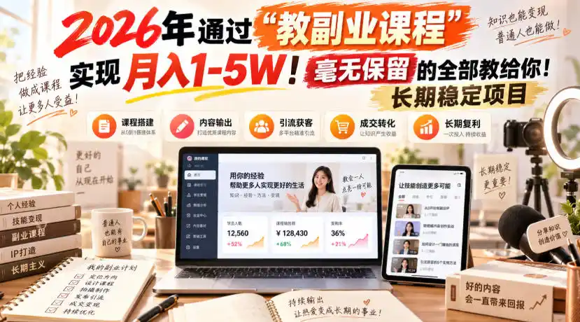 2026年通过“教副业课程”实现月入1-5W！毫无保留的全部教给你！长期稳定项目-星云网创