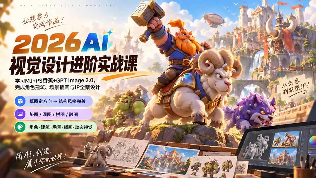 2026AI视觉设计进阶实战课-更新：学习MJ+PS香蕉+GPT Image 2.0，完成角色建筑、场景插画与IP全案设计-星云网创