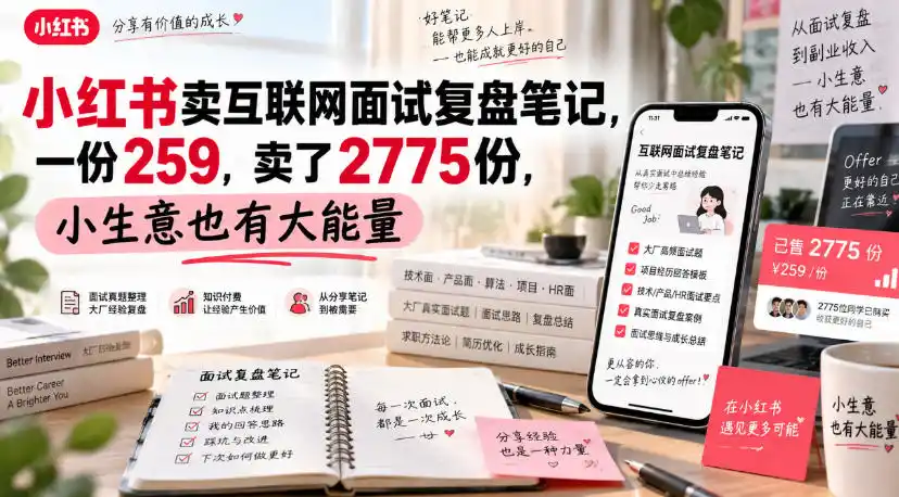 小红书卖互联网面试复盘笔记，一份259，卖了2775份，小生意也有大能量-星云网创