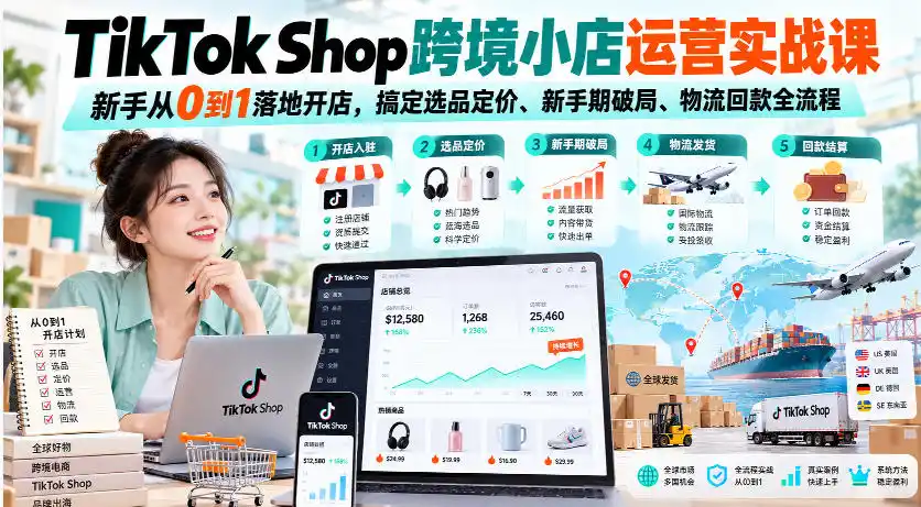 TikTok Shop跨境小店运营实战课,新手从0到1落地开店,搞定选品定价、新手期破局、物流回款全流程-星云网创