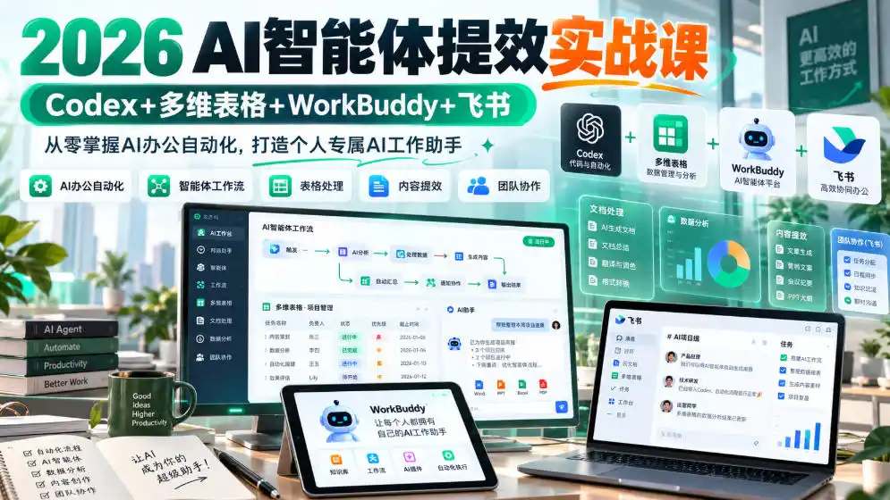2026 AI智能体提效实战课：Codex+多维表格+WorkBuddy+飞书，从零掌握AI办公自动化，打造个人专属AI工作助手-星云网创