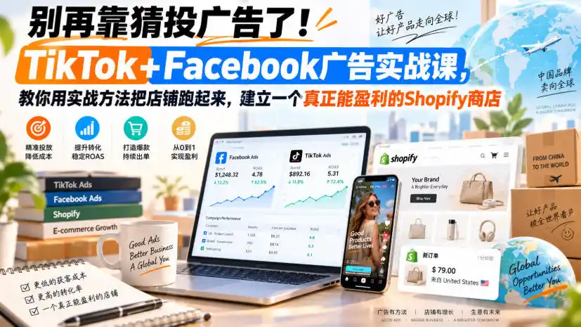 别再靠猜投广告了！TikTok+Facebook广告实战课，教你用实战方法把店铺跑起来，建立一个真正能盈利的Shopify商店【原创双语字幕】-星云网创