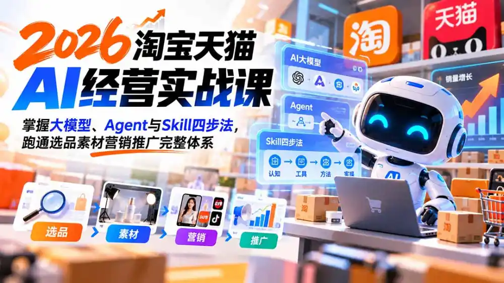 【无水印】2026淘宝天猫AI经营实战课：掌握大模型、Agent与Skill四步法，跑通选品素材营销推广完整体系-星云网创