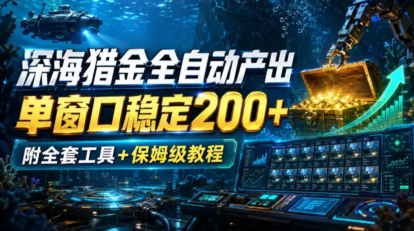 深海猎金全自动产出，单窗口稳定200+，附全套工具+保姆级教程【揭秘】-星云网创