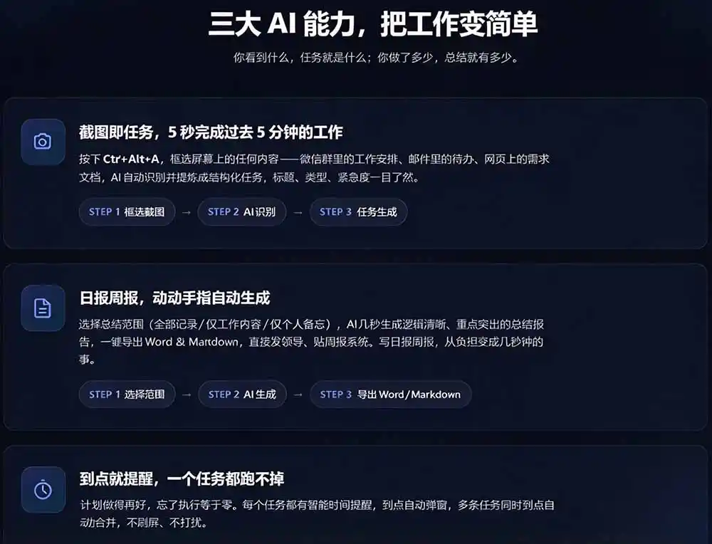 天天写日报周报写到头疼？截图一键选屏幕内容，AI 自动把它变成结构化任务，极简工作日记-星云网创