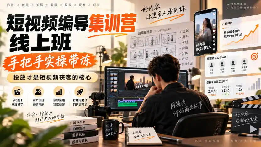 短视频编导集训营线上班，手把手实操带冻，投放才是短视频获客的核心-星云网创