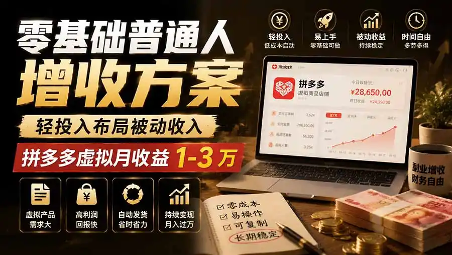 零基础普通人增收方案,轻投入布局被动收入,多多虚拟月收益 1-3 万-星云网创