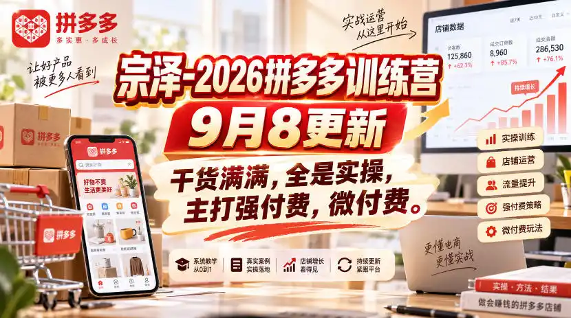 宗泽-2026拼多多训练营9月8更新，干货满满，全是实操，主打强付费，微付费-星云网创