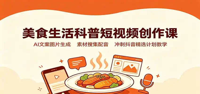 美食生活科普短视频创作课：AI文案图片生成，素材搜集配音，冲刺抖音精选计划教学-星云网创