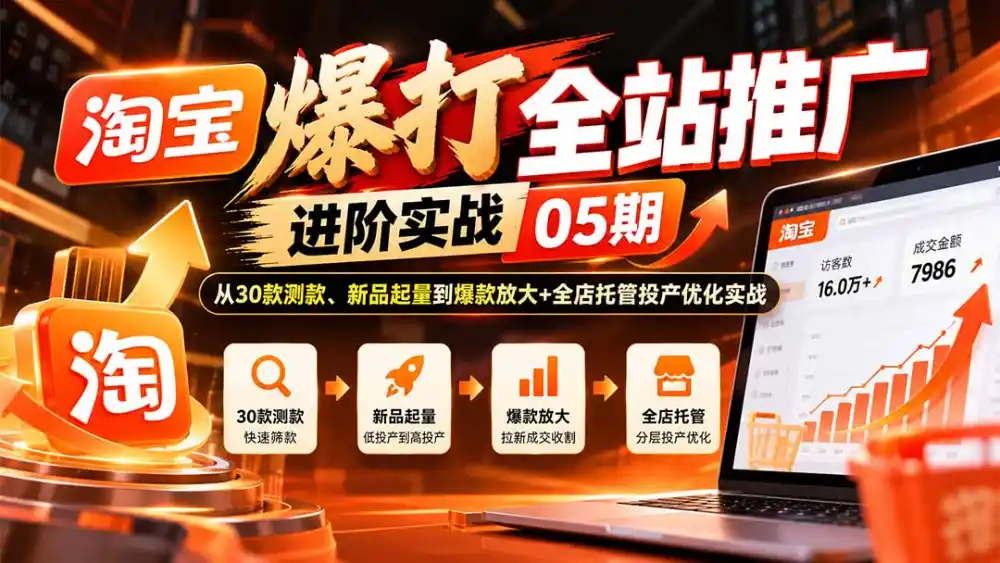 淘宝爆打全站推广进阶实战05期：从30款测款、新品起量到爆款放大+全店托管投产优化实战-星云网创