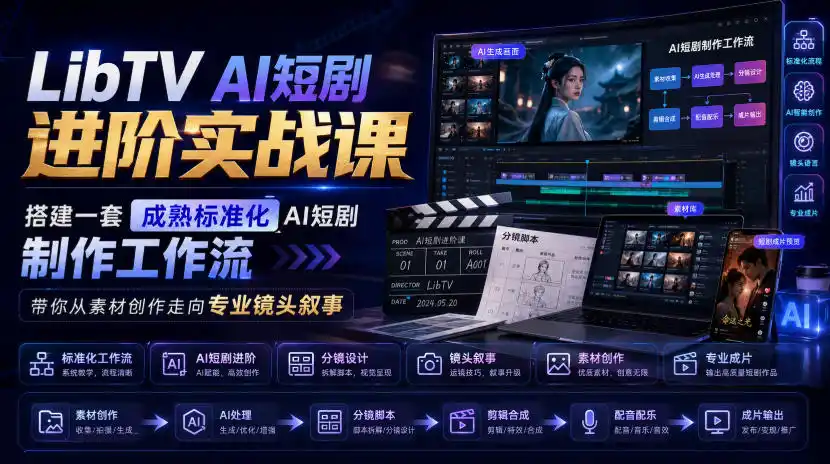 LibTV AI短剧进阶实战课,搭建一套成熟标准化AI短剧制作工作流,带你从素材创作走向专业镜头叙事-星云网创