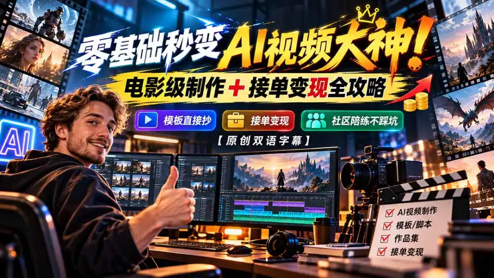 零基础秒变AI视频大神!电影级制作 + 接单变现全攻略,模板直接抄,社区陪练不踩坑【原创双语字幕】-星云网创