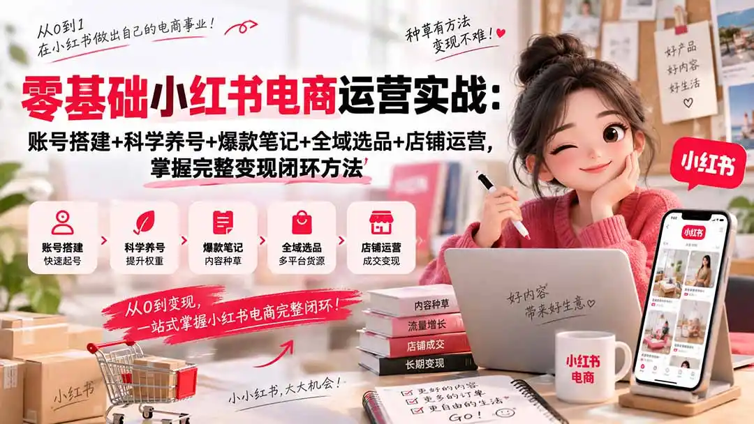 零基础小红书电商运营实战：账号搭建+科学养号+爆款笔记+全域选品+店铺运营，掌握完整变现闭环方法-星云网创