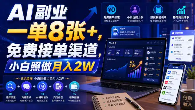 AI副业一单8张+，免费接单渠道，小白照做月入2W【揭秘】-星云网创