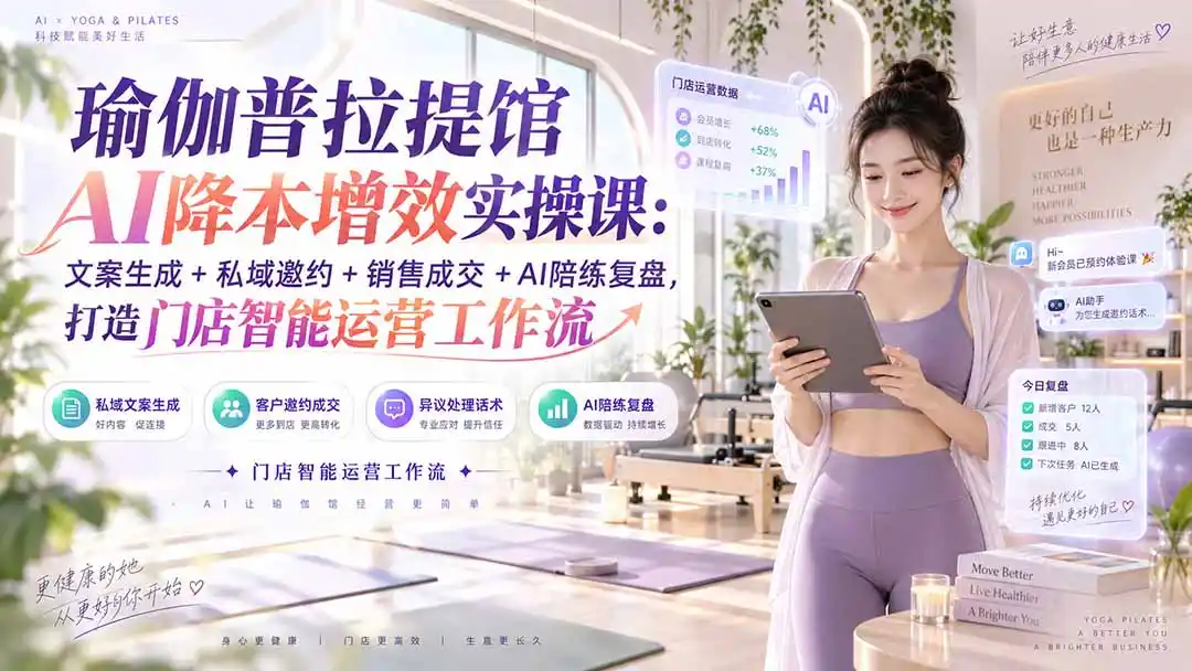 瑜伽普拉提馆AI降本增效实操课：文案生成+私域邀约+销售成交+AI陪练复盘，打造门店智能运营工作流-星云网创