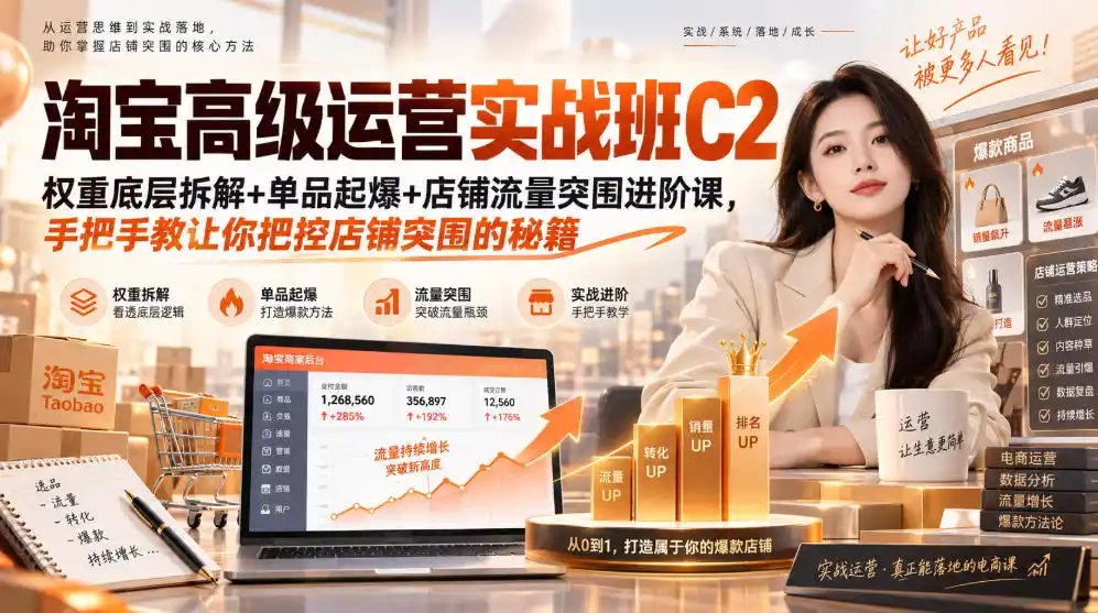 淘宝高级运营实战班C2｜权重底层拆解+单品起爆+店铺流量突围进阶课，手把手教让你把控店铺突围的秘籍-星云网创