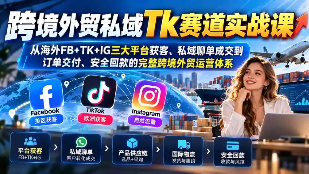 跨境外贸私域Tk赛道实战课：从海外FB+TK+IG三大平台获客、私域聊单成交到订单交付、安全回款的完整跨境外贸运营体系-星云网创