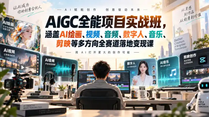 AIGC全能项目实战班，涵盖AI绘画、视频、音频、数字人、音乐、剪映等多方向全赛道落地变现课-星云网创
