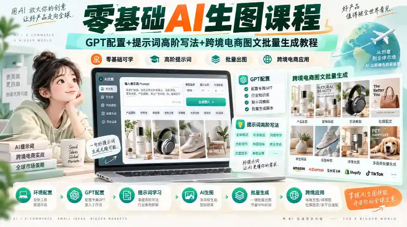 零基础AI生图课程，GPT配置+提示词高阶写法+跨境电商图文批量生成教程-星云网创