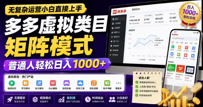 无复杂运营小白直接上手，多多虚拟类目矩阵模式，普通人轻松日入1000+【揭秘】-星云网创