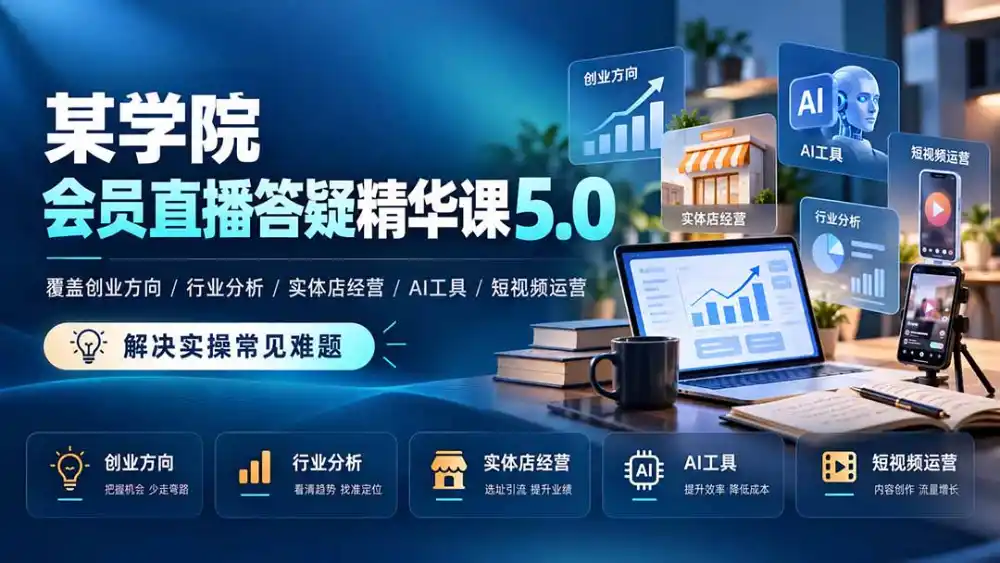 某学院会员直播答疑精华课5.0：覆盖创业方向、行业分析、实体店经营、AI工具和短视频运营，解决实操常见难题！-星云网创