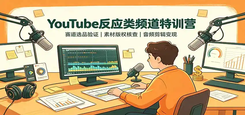 YouTube反应类频道特训营：赛道选品验证，素材版权核查，音频剪辑变现-星云网创
