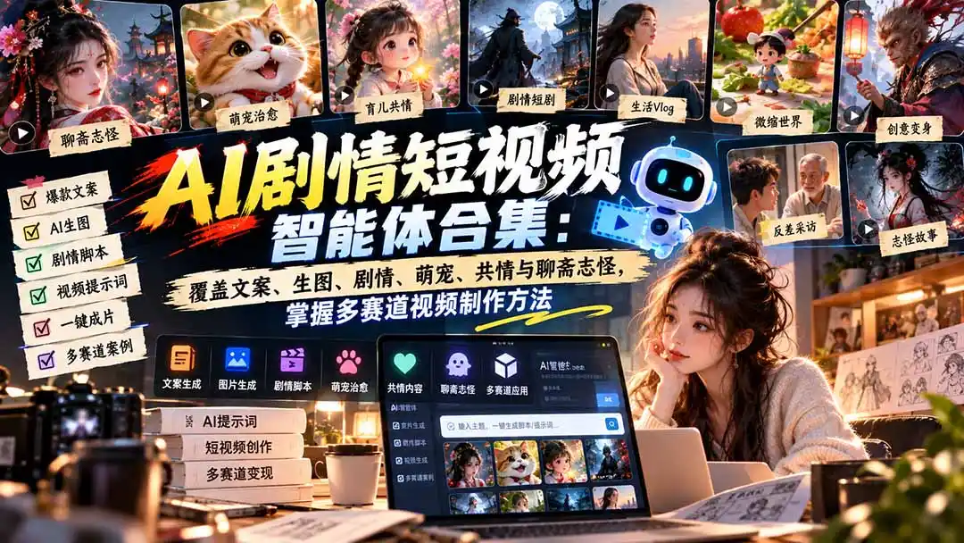 【无水印】AI剧情短视频智能体合集：覆盖文案、生图、剧情、萌宠、共情与聊斋志怪，掌握多赛道视频制作方法-星云网创