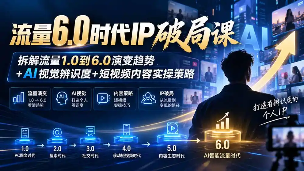 流量6.0时代IP破局课：拆解流量1.0到6.0演变趋势+AI视觉辨识度+短视频内容实操策略-星云网创