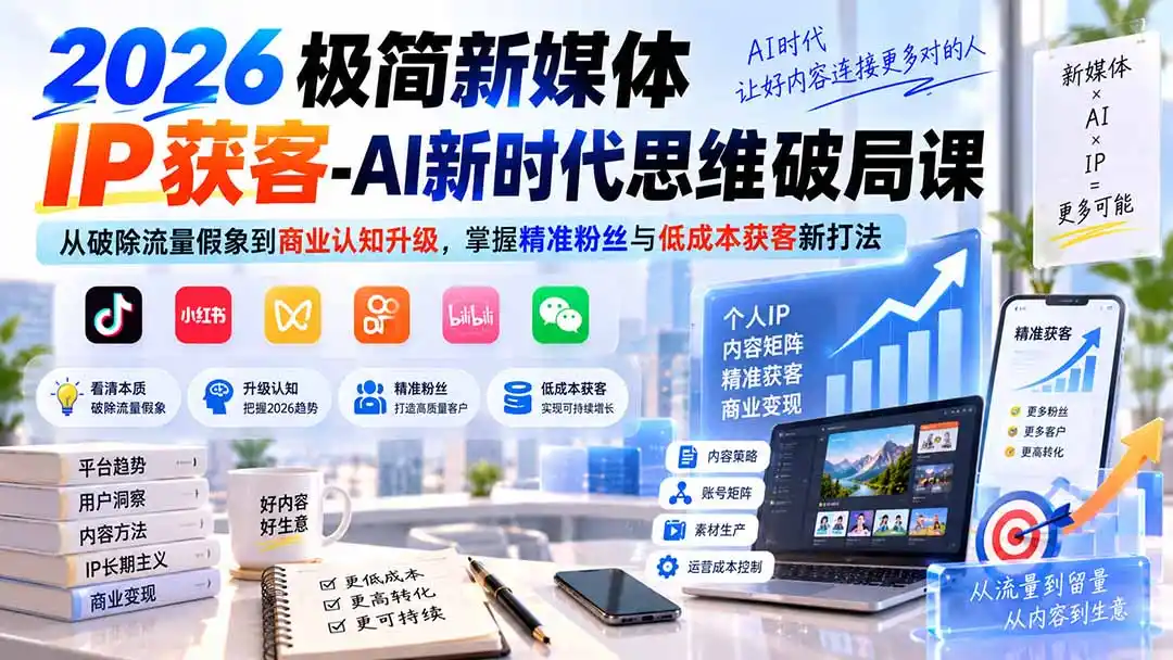 2026极简新媒体IP获客-AI新时代思维破局课：从破除流量假象到商业认知升级，掌握精准粉丝与低成本获客新打法-星云网创