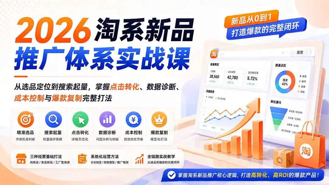 2026淘系新品推广体系实战课：从选品定位到搜索起量，掌握点击转化、数据诊断、成本控制与爆款复制完整打法-星云网创