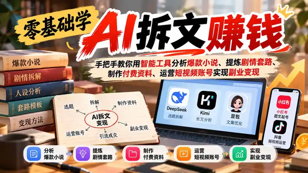 零基础学AI拆文赚钱：手把手教你用智能工具分析爆款小说、提炼剧情套路、制作付费资料、运营短视频账号实现副业变现-星云网创