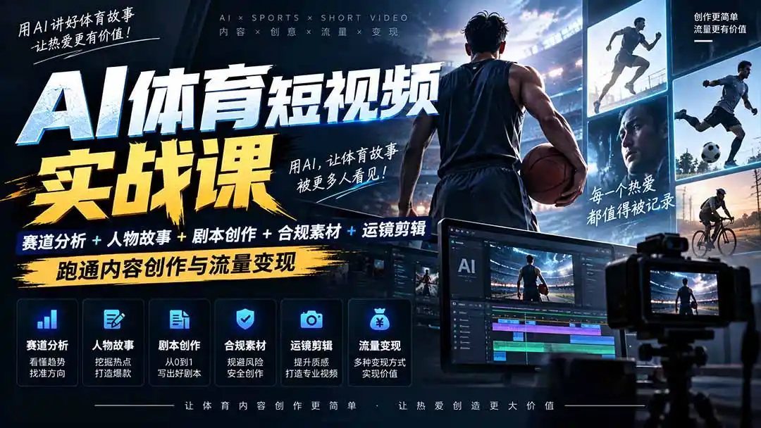 AI体育短视频赛道顶级玩法|赛道分析+人物故事+剧本创作+版权处理+运镜剪辑,跑通流量变现-日赚1K+-星云网创