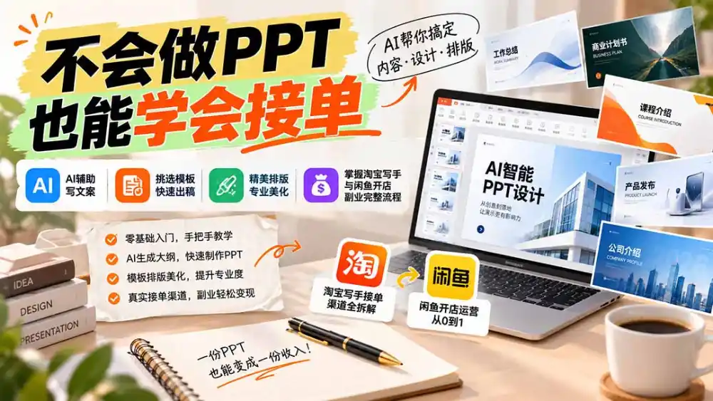 不会做PPT也能学会接单：AI辅助写文案、挑模板、做排版，掌握淘宝写手与闲鱼开店副业完整流程-星云网创