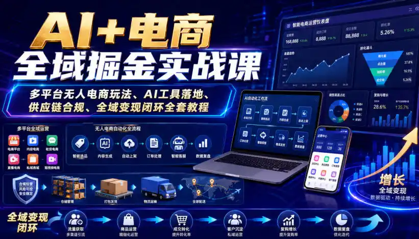AI+电商全域掘金实战课｜多平台无人电商玩法、AI工具落地、供应链合规、全域变现闭环全套教程-星云网创