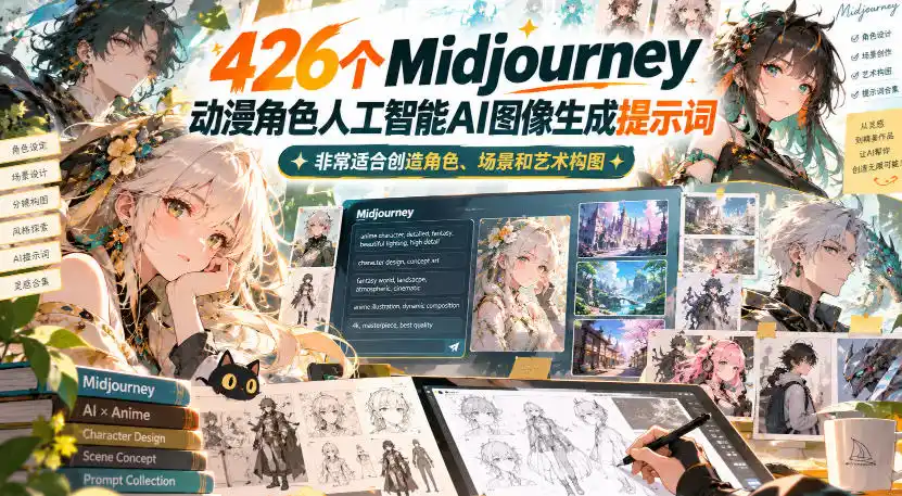 426个Midjourney动漫角色人工智能AI图像生成提示词，非常适合创造角色、场景和艺术构图-星云网创