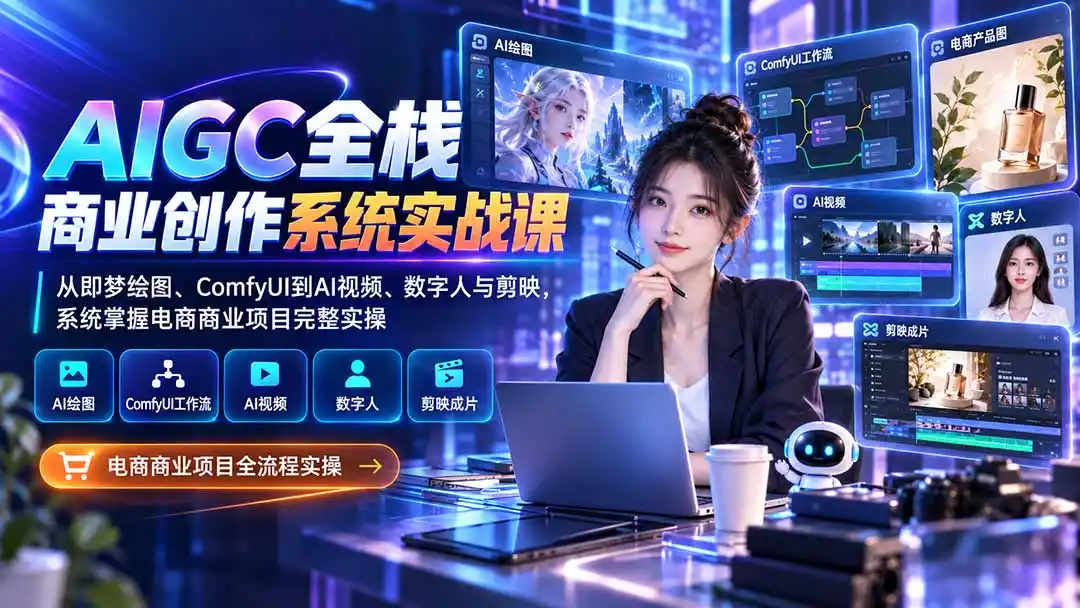 AIGC全栈商业创作系统实战课：从即梦绘图、ComfyUI到AI视频、数字人与剪映，系统掌握电商商业项目完整实操-星云网创