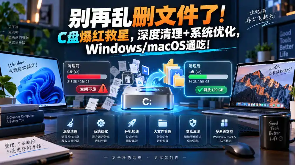 别再乱删文件了！C盘爆红救星，深度清理+系统优化，Windows/macOS通吃！-星云网创