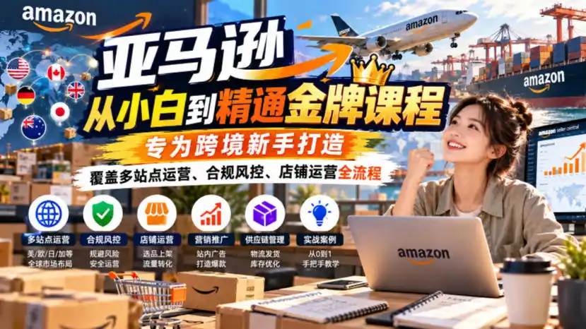 亚马逊从小白到精通金牌课程，专为跨境新手打造，覆盖多站点运营、合规风控、店铺运营全流程-星云网创