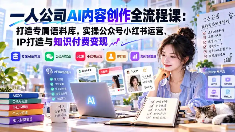 一人公司AI内容创作全流程课:打造专属语料库,实操公众号小红书运营、IP打造与知识付费变现方法论-星云网创